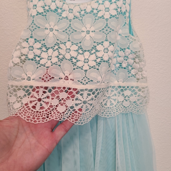 Bonnie Jean Lace Bodice cream & aqua blue-green, size 4 - Picture 2 of 11